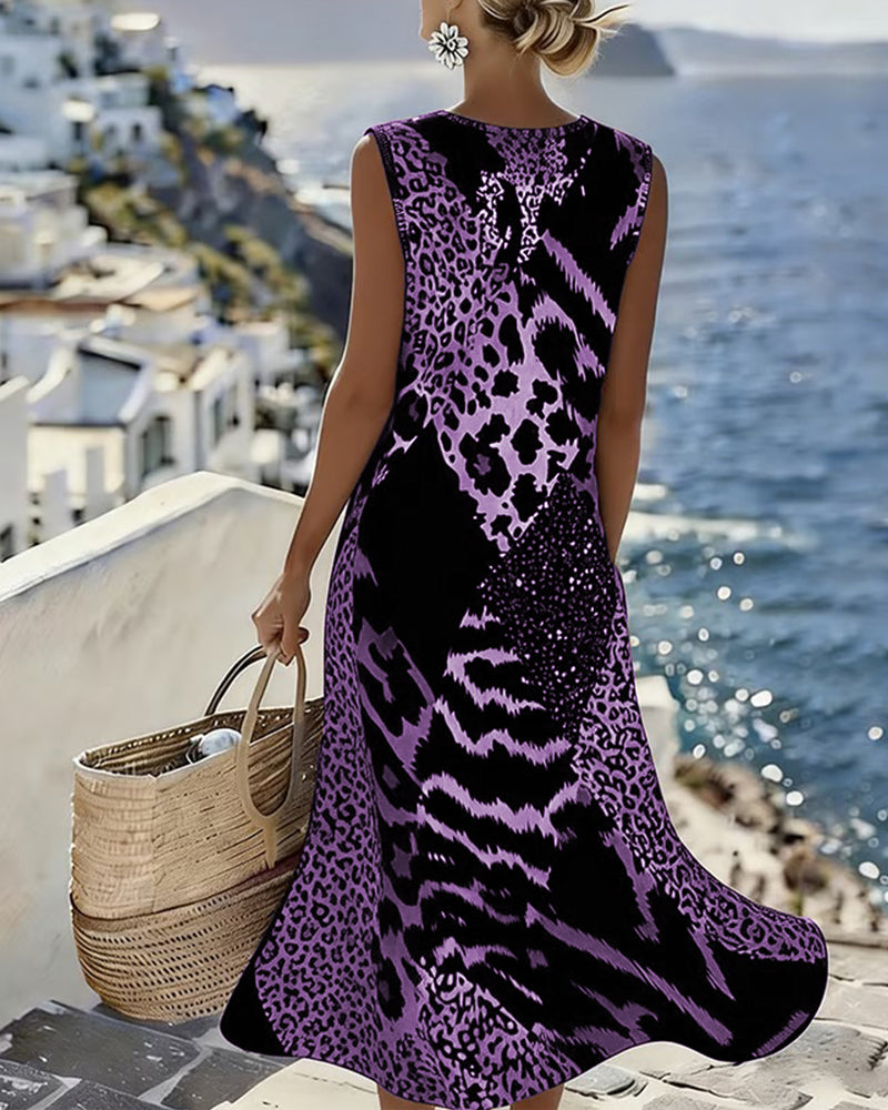 Sleeveless Patchwork Leopard Print Maxi Dress