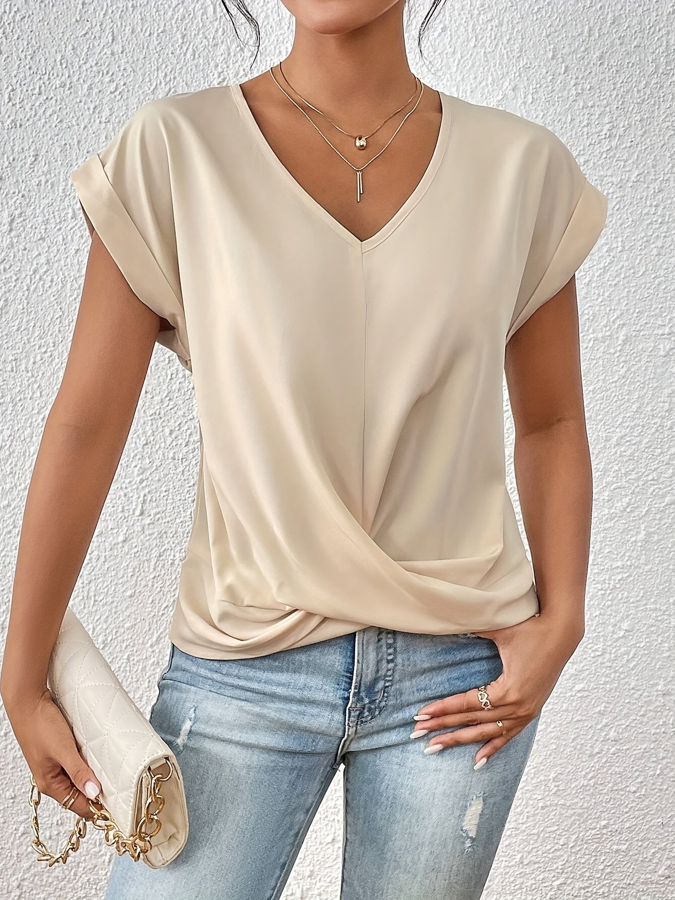 Sandra | Elegant Twist-Front V-Neck Top