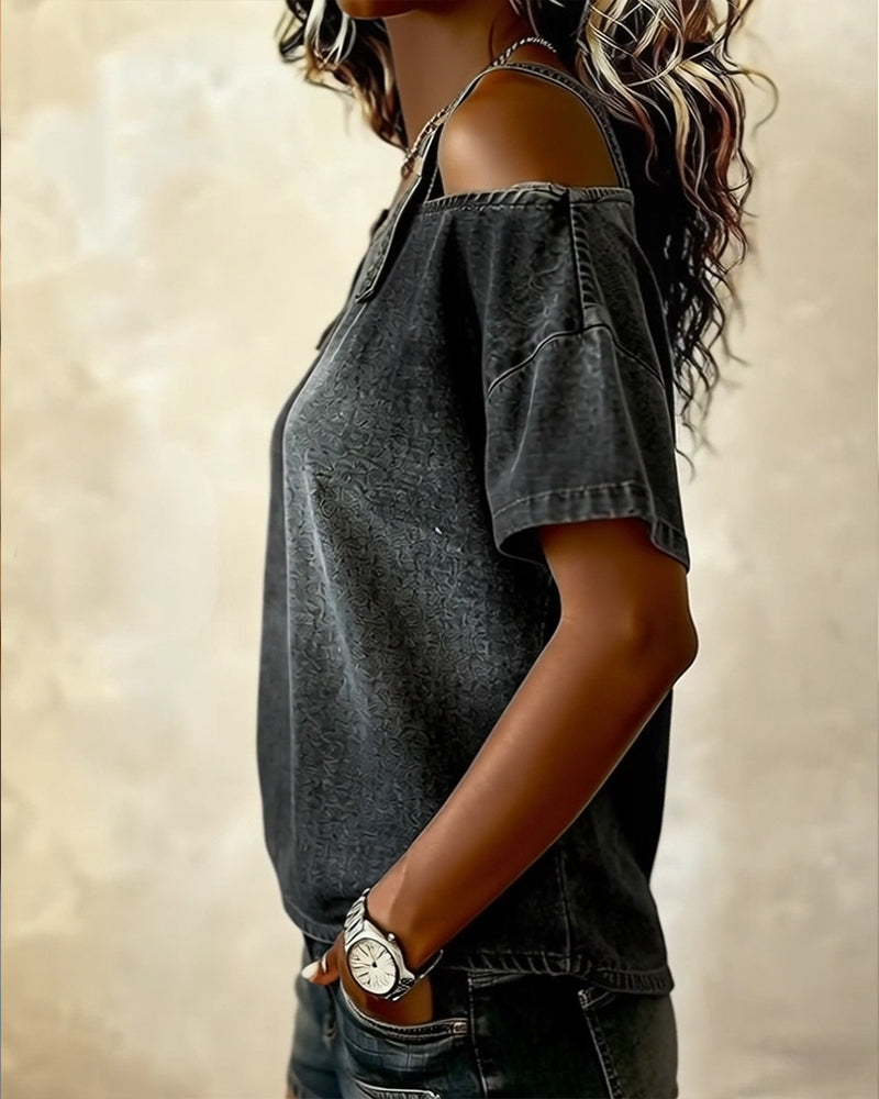 Bluse Off-Shoulder Mit Schulterriemen Denim