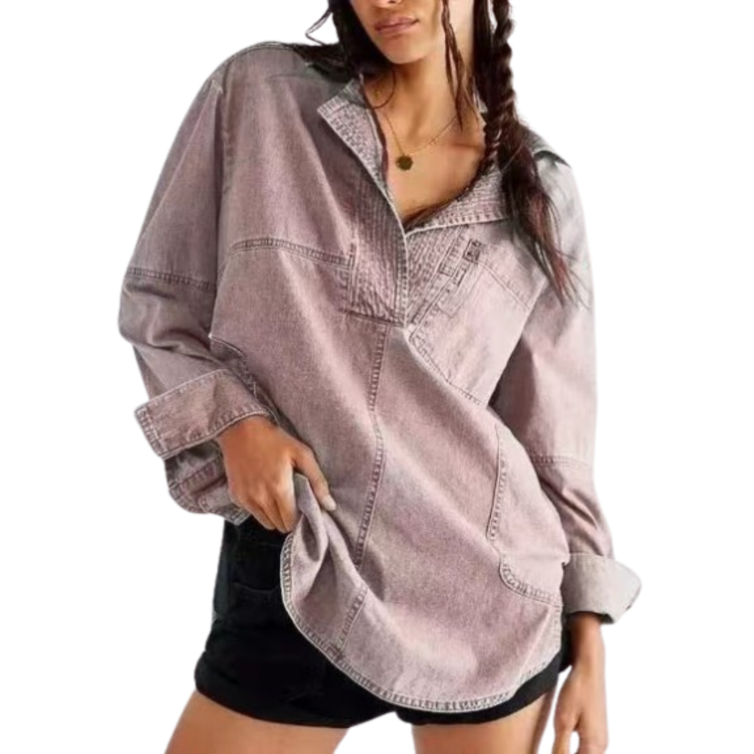 NALINAE™ – Chic V-Neck Denim Tunic Top