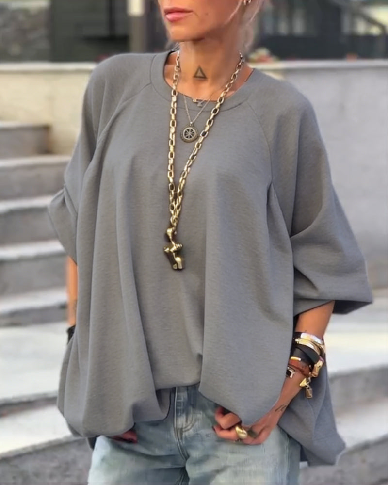 Loose Asymmetrical Solid Color Top