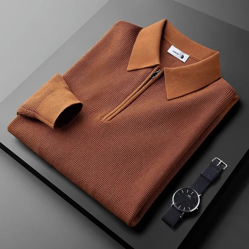 EDWARD™ – Long-Sleeve Waffle-Knit Polo with Quarter-Zip for Men