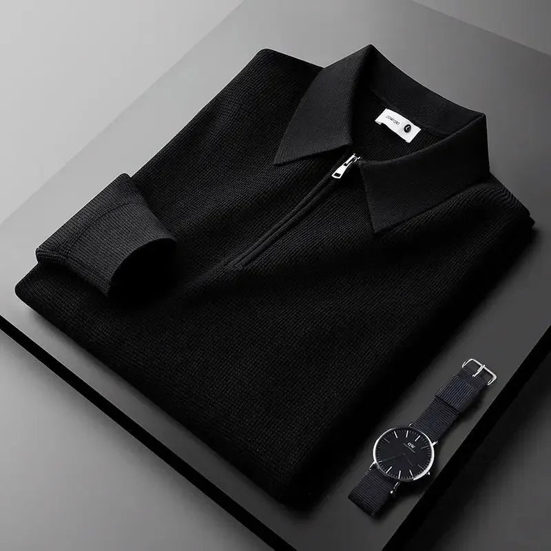 EDWARD™ – Long-Sleeve Waffle-Knit Polo with Quarter-Zip for Men