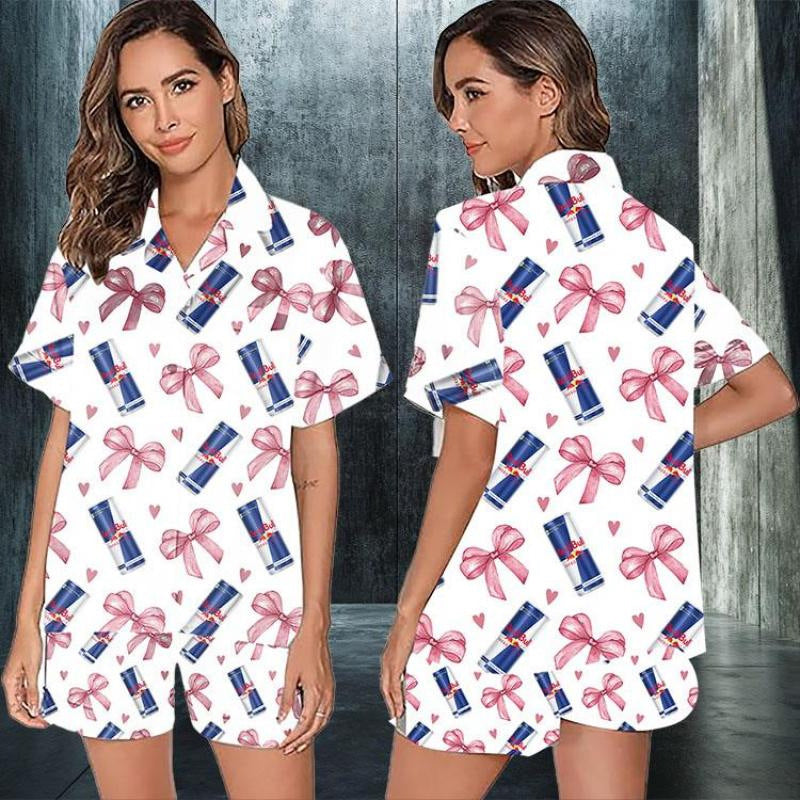 LEONIE™ - Women's Pink Bow Sleepwear Set, Redd Bull Energy Drink