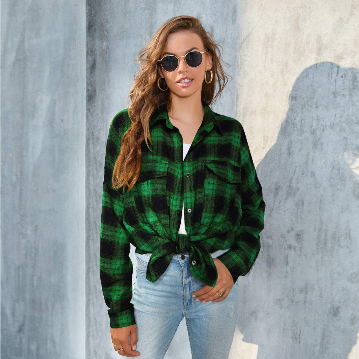 TORI™ - Vintage Plaid Button Down Long Sleeve Blouse