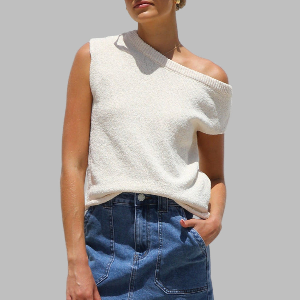 JUDITH™ - Classy Off Shoulder Short Sleeve Sweater Blouse
