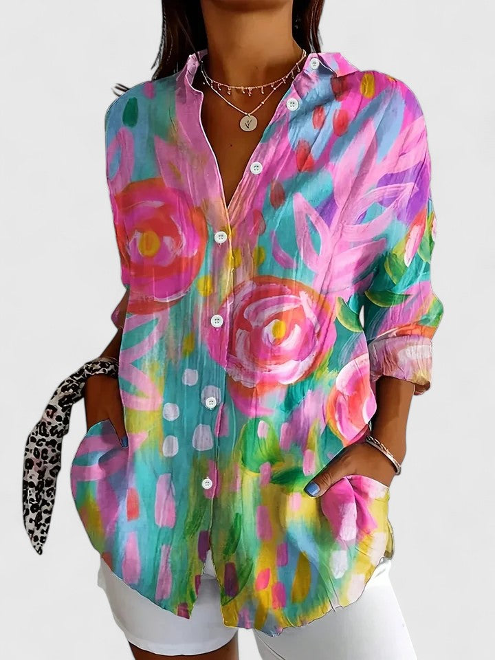 Anna - Vibrant Artistic Button-Up Blouse