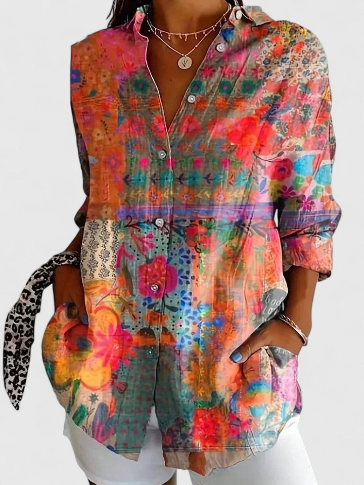 Anna - Vibrant Artistic Button-Up Blouse