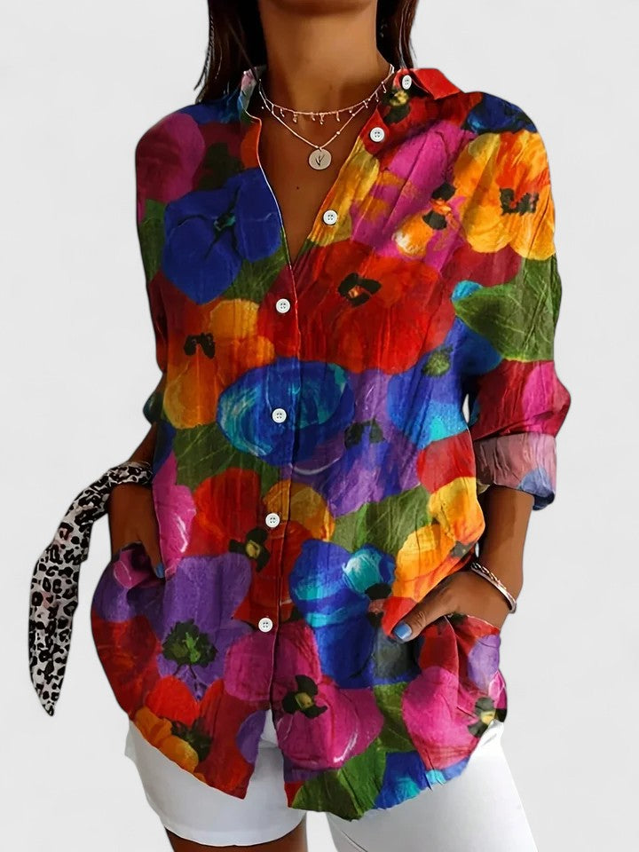 Anna - Vibrant Artistic Button-Up Blouse