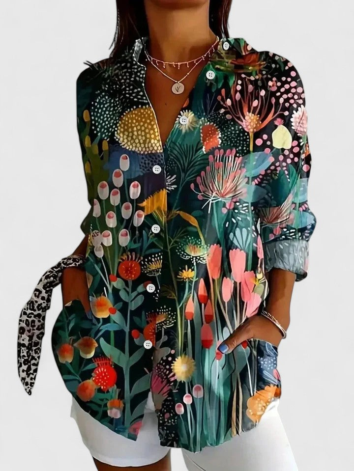 Anna - Vibrant Artistic Button-Up Blouse