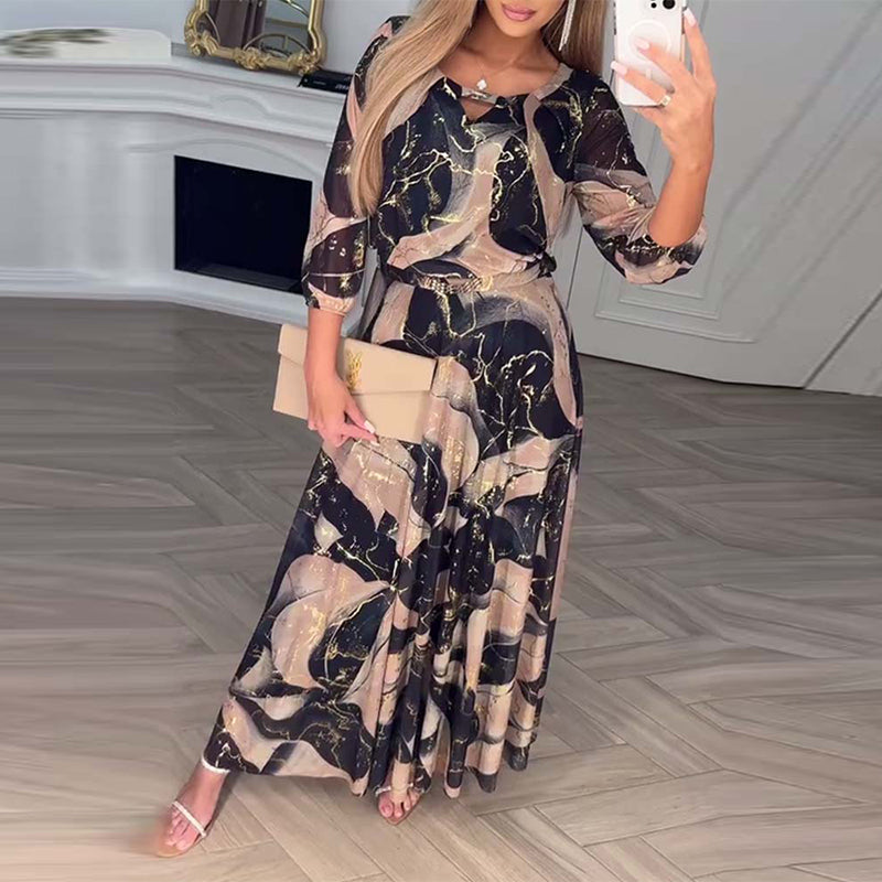 Elegant Marble Print Maxi Dress
