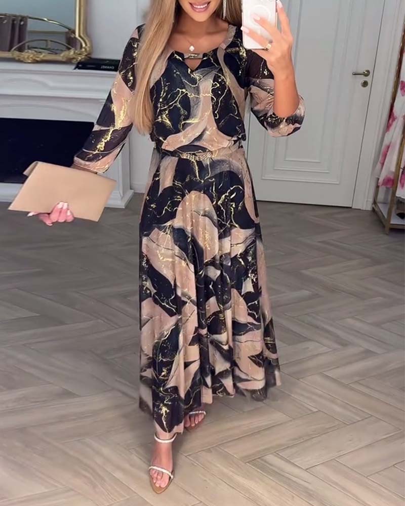 Elegant Marble Print Maxi Dress