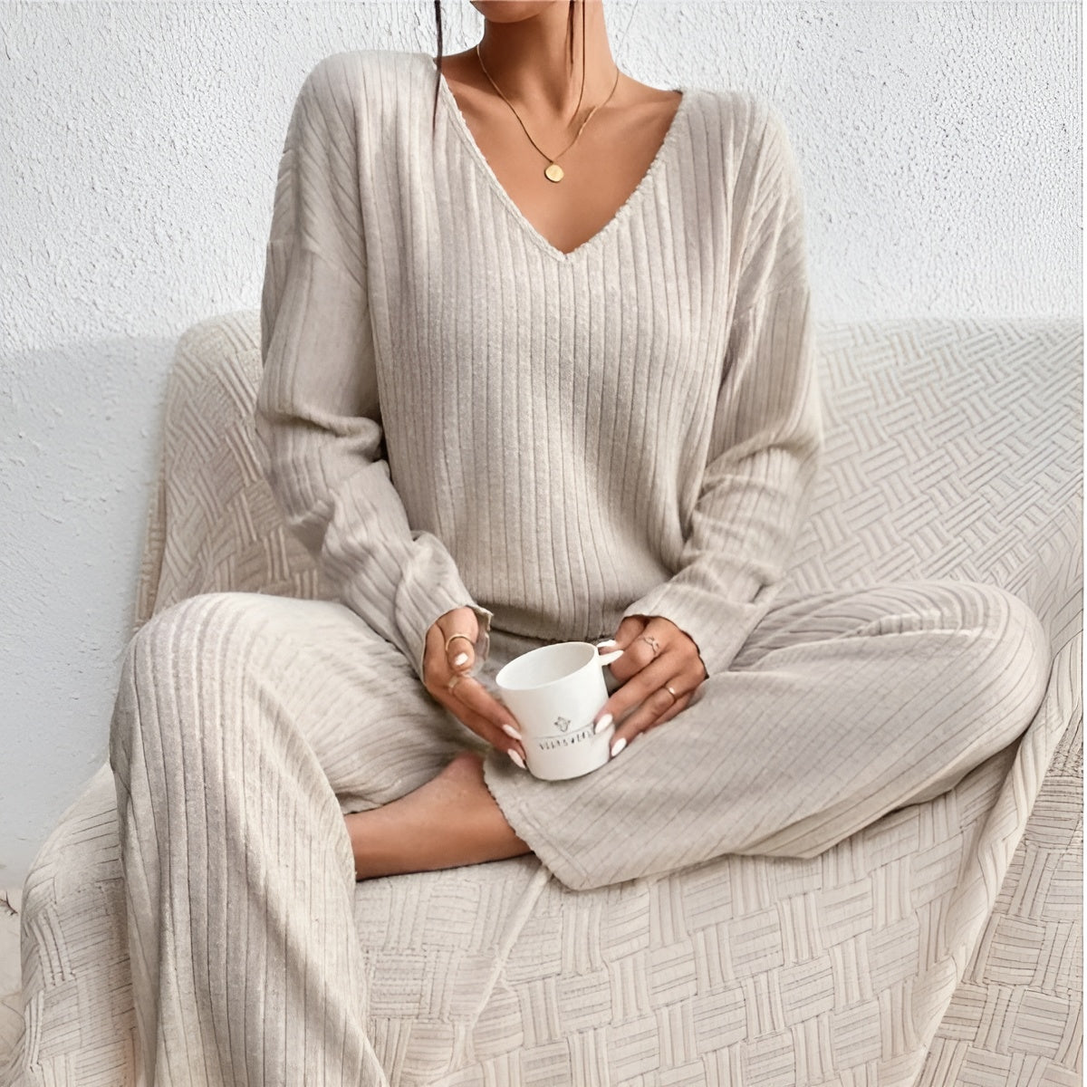 IRENE™ – Ribbed V-Neck Sweater Set