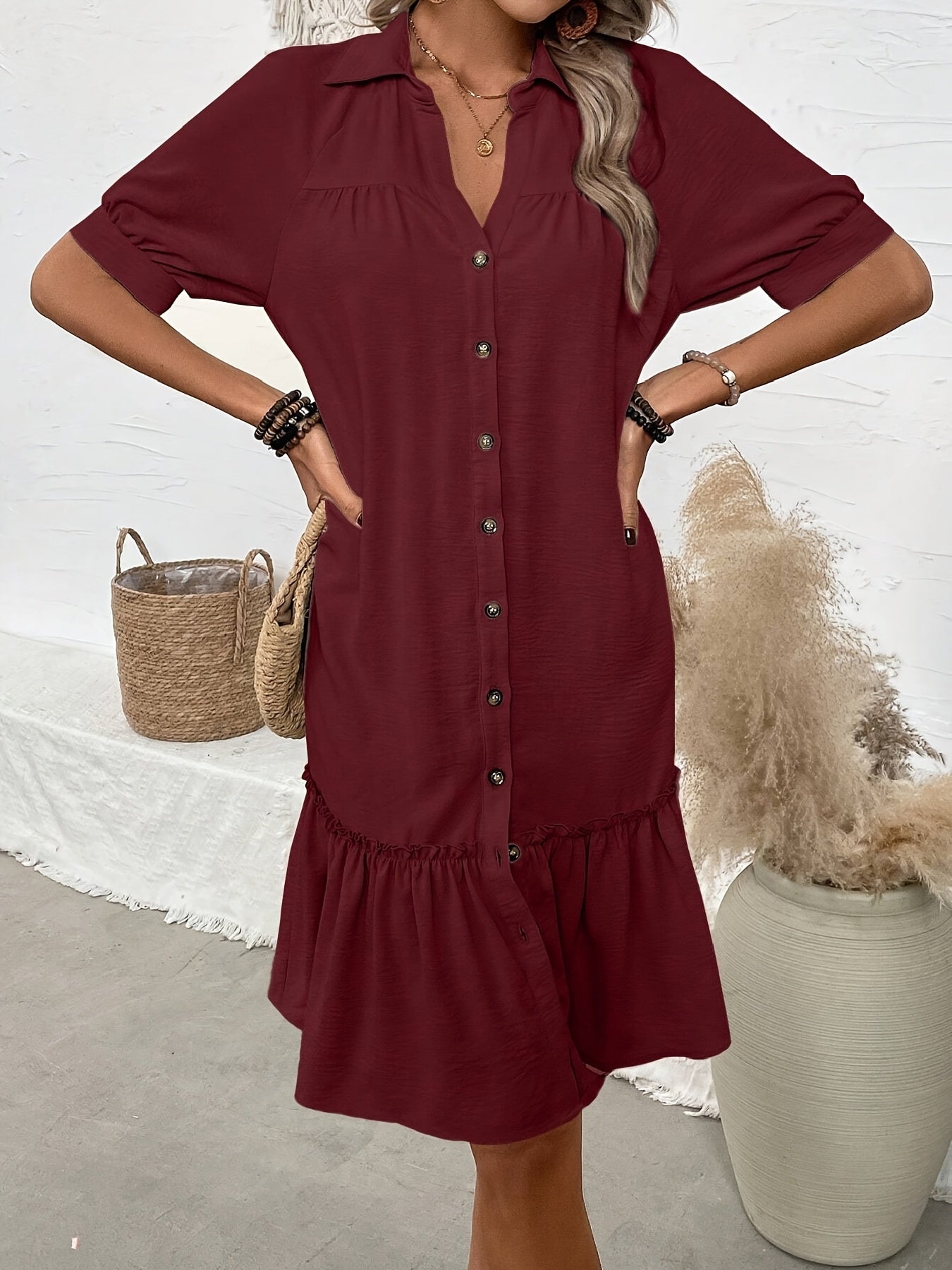 Maevelle | Buttoned Boho Midi Dress