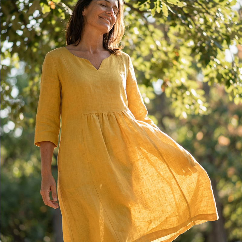 Casual V-Neck Cotton Linen Dress 👗