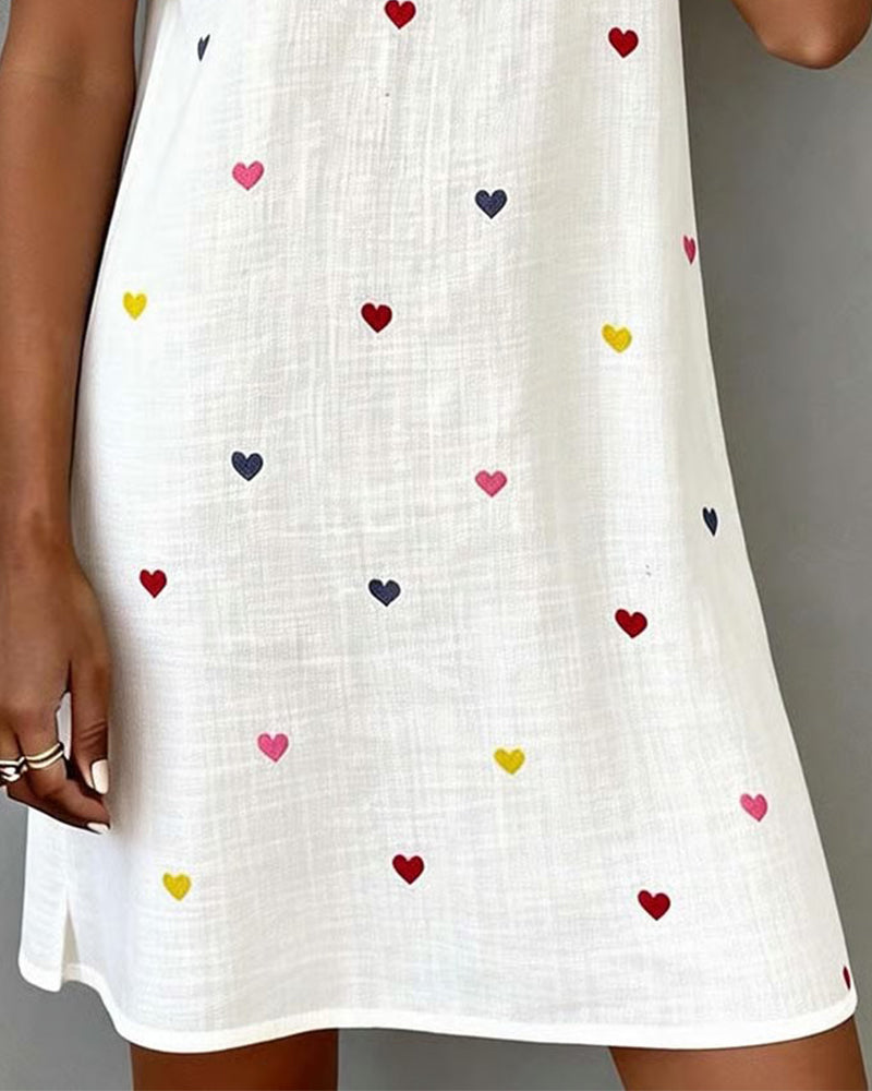 Colourful Heart Print V-Neck Dress