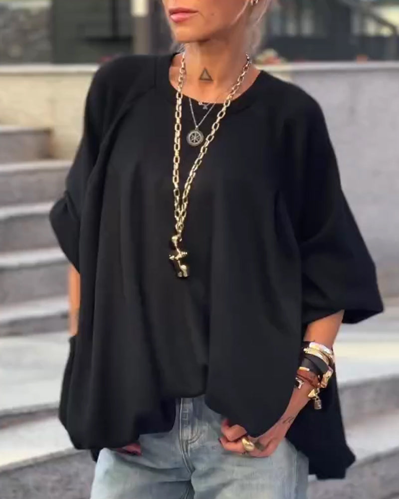Loose Asymmetrical Solid Color Top