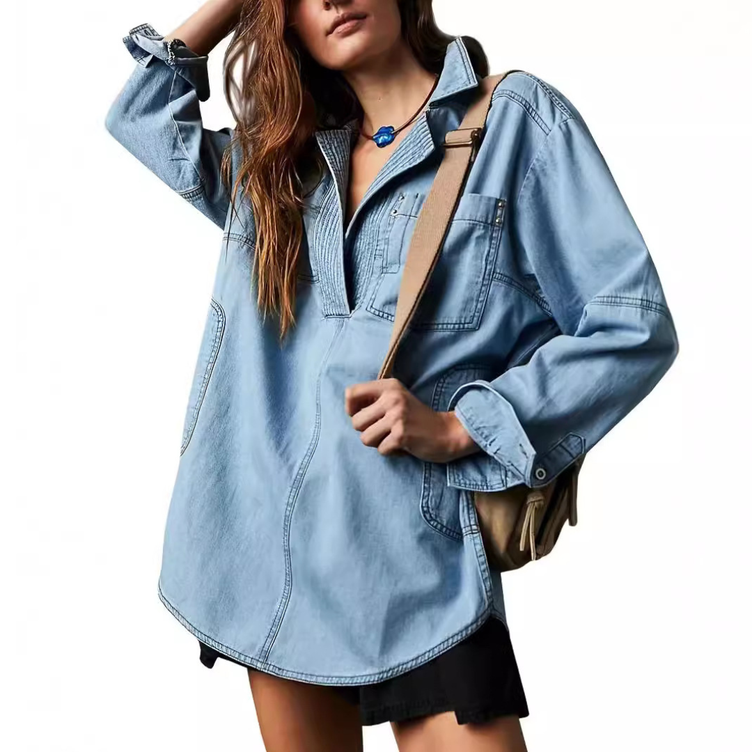 NISHA™ - Chic V-Neck Loose Fit Long-sleeve Top