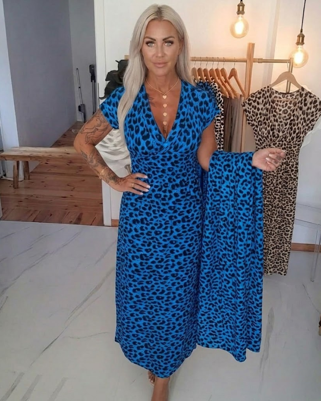 Elegant Leopard Print V-Neck Dress