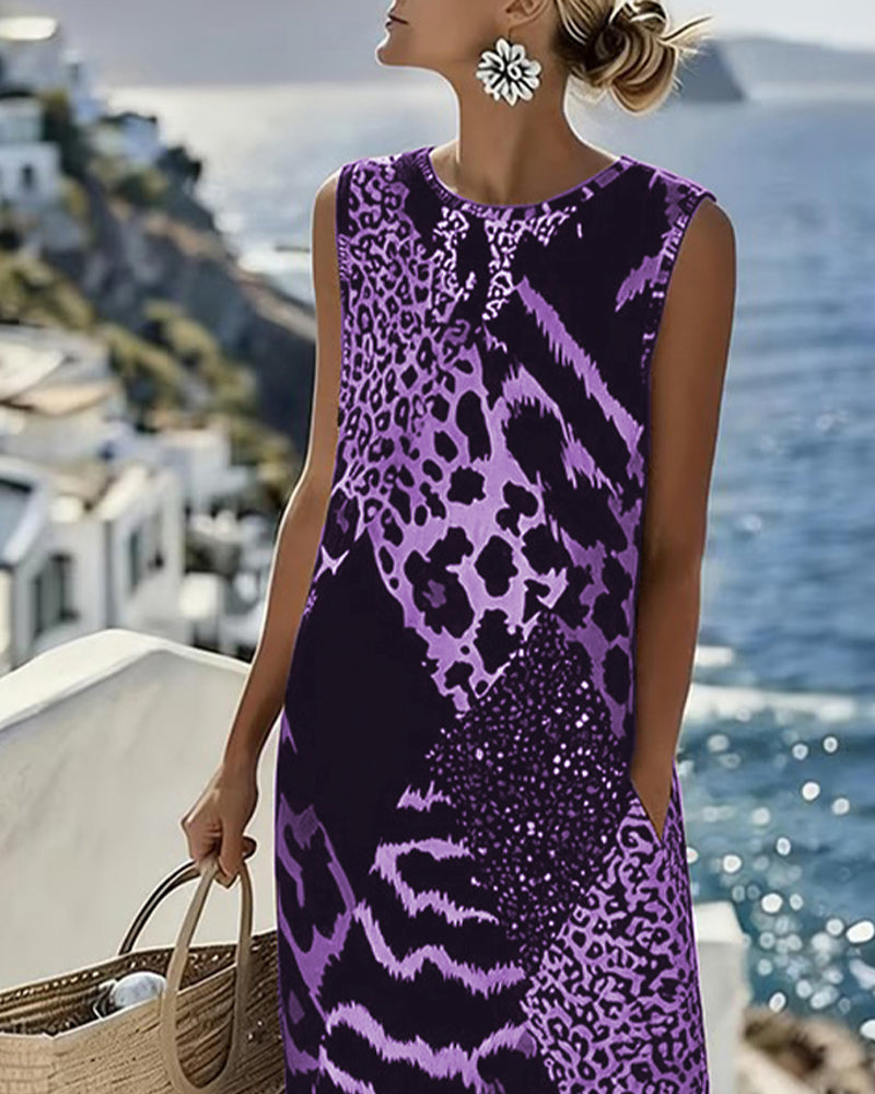 Sleeveless Patchwork Leopard Print Maxi Dress