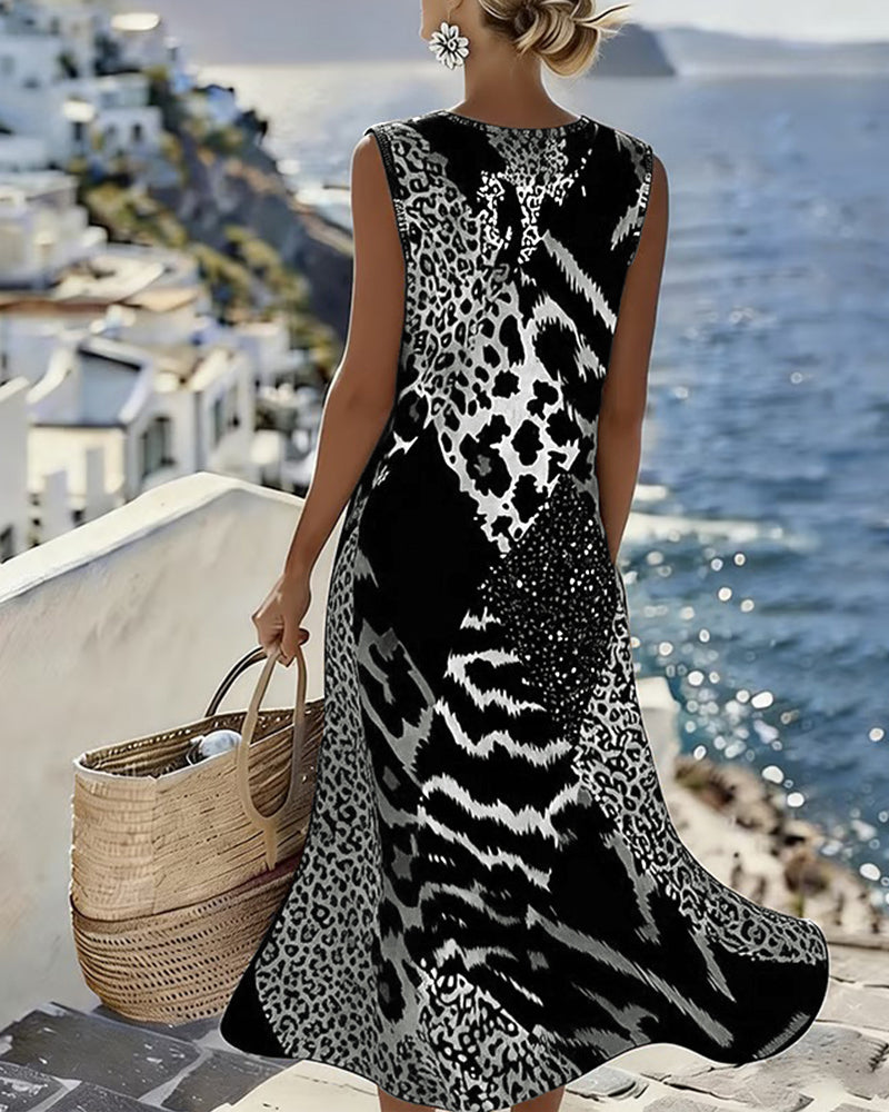 Sleeveless Patchwork Leopard Print Maxi Dress