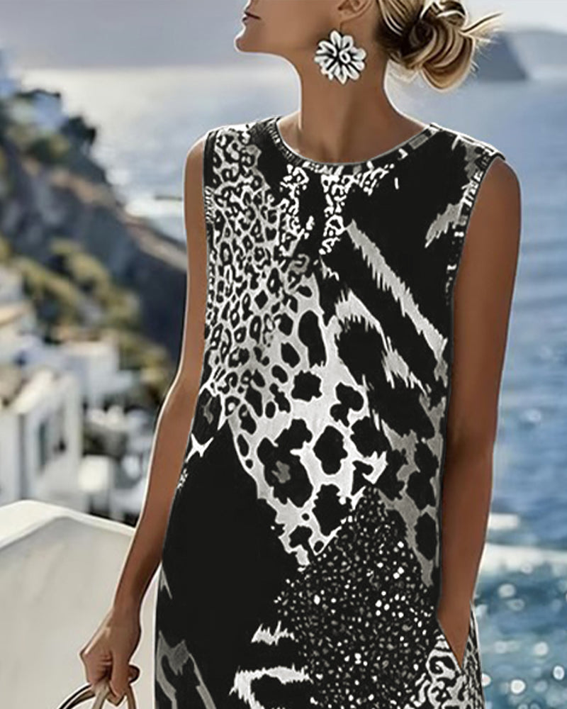 Sleeveless Patchwork Leopard Print Maxi Dress