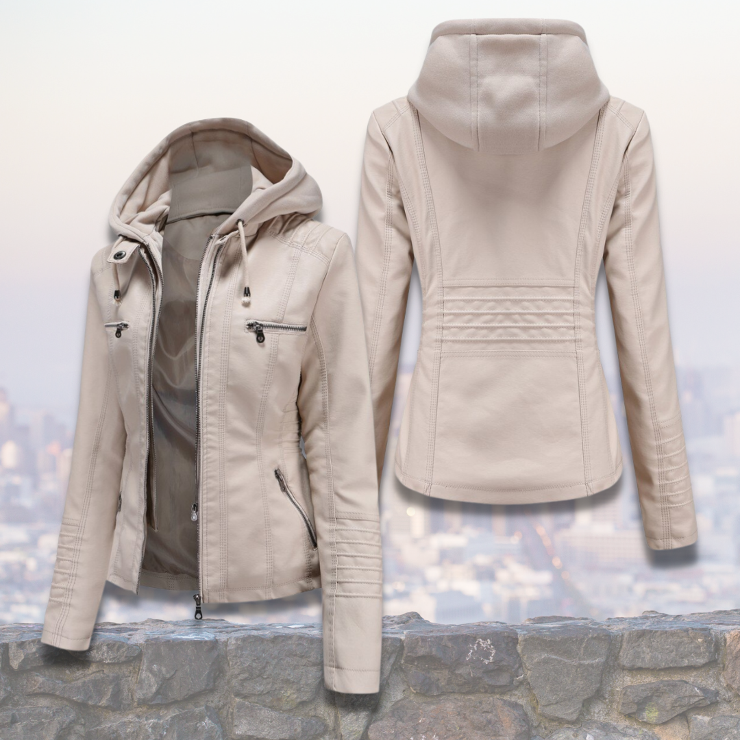 MADELINE™ – Hooded Leather Jacket for Women