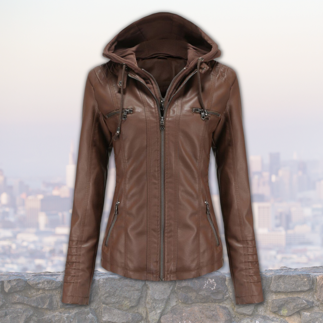 MADELINE™ – Hooded Leather Jacket for Women