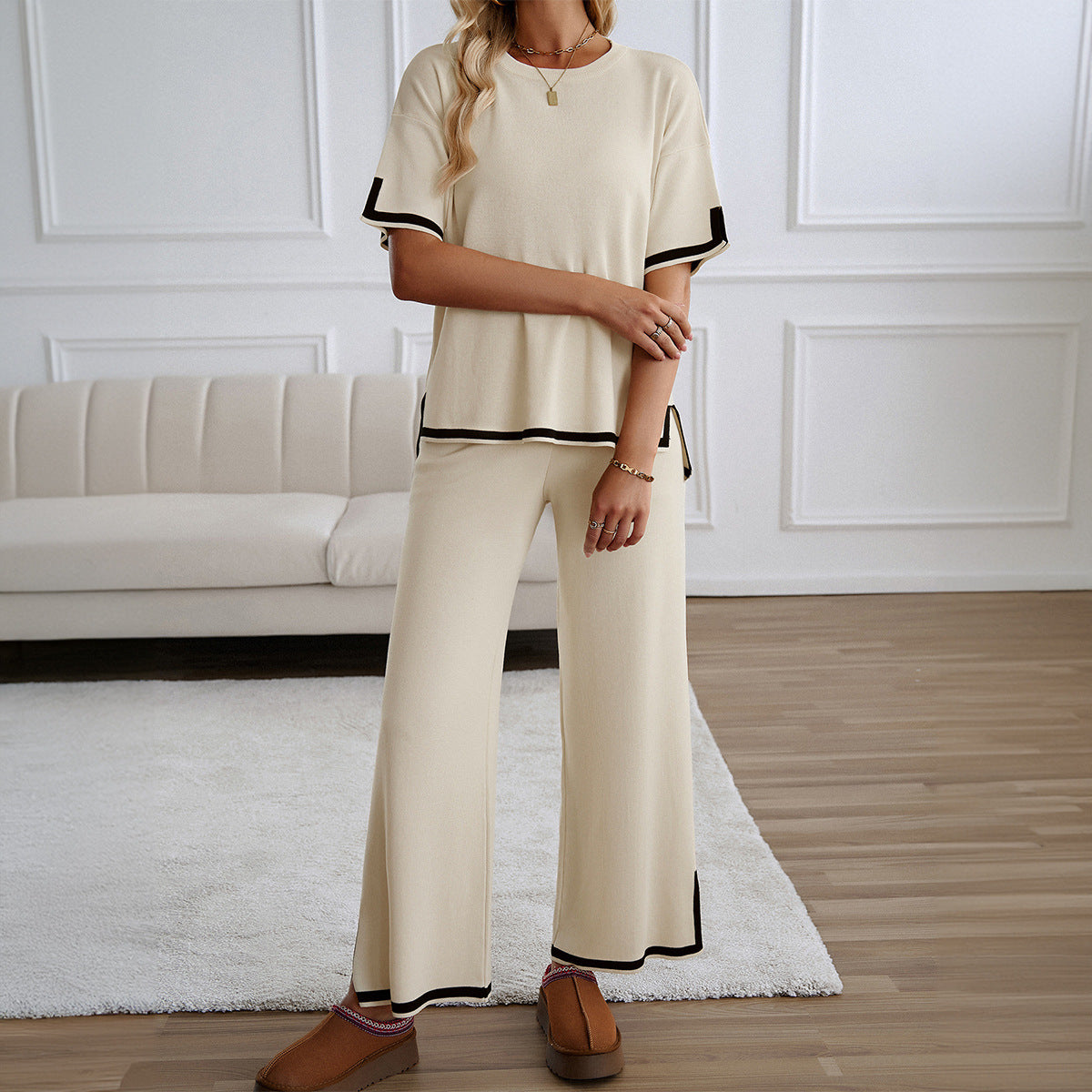 MAHALINA™ – Chic Short Sleeve and Wide Leg Lounge Set