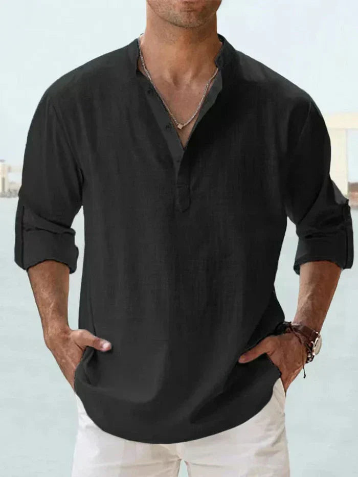 Joshua | Long Sleeve Cotton-Linen Shirt