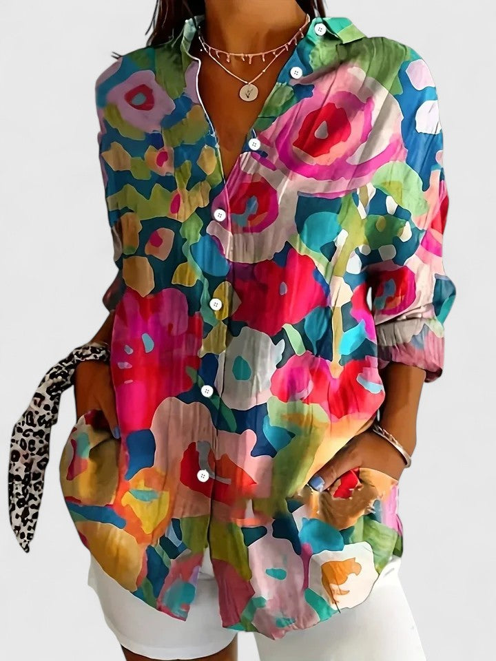 Anna - Vibrant Artistic Button-Up Blouse