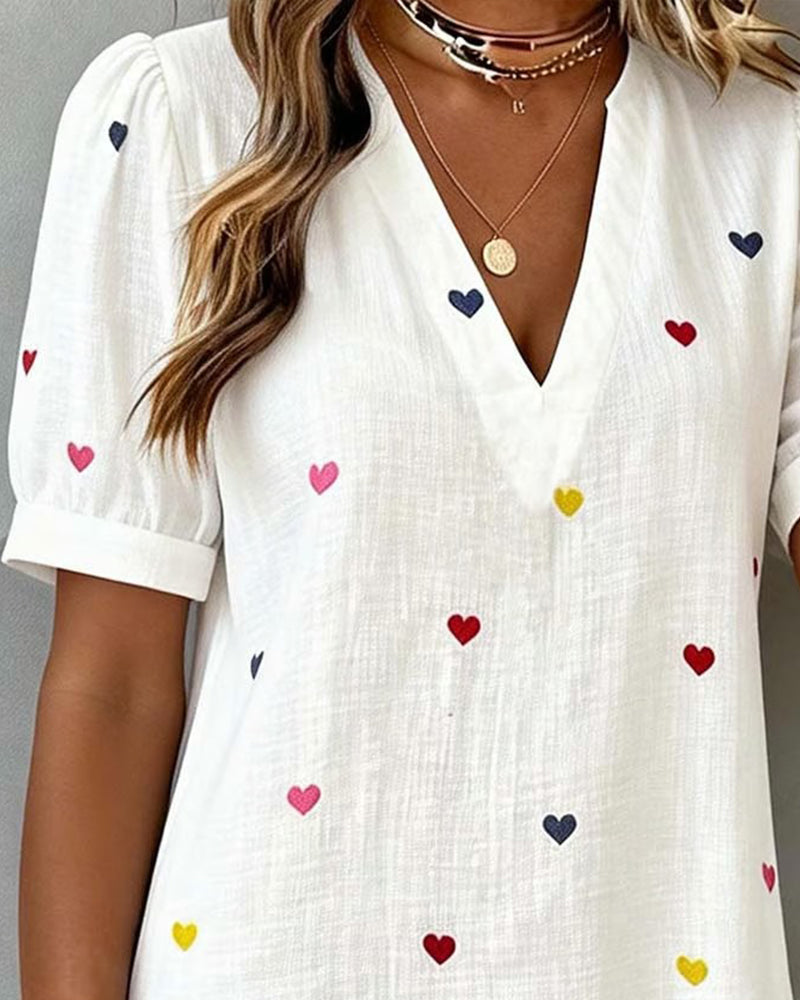 Colourful Heart Print V-Neck Dress