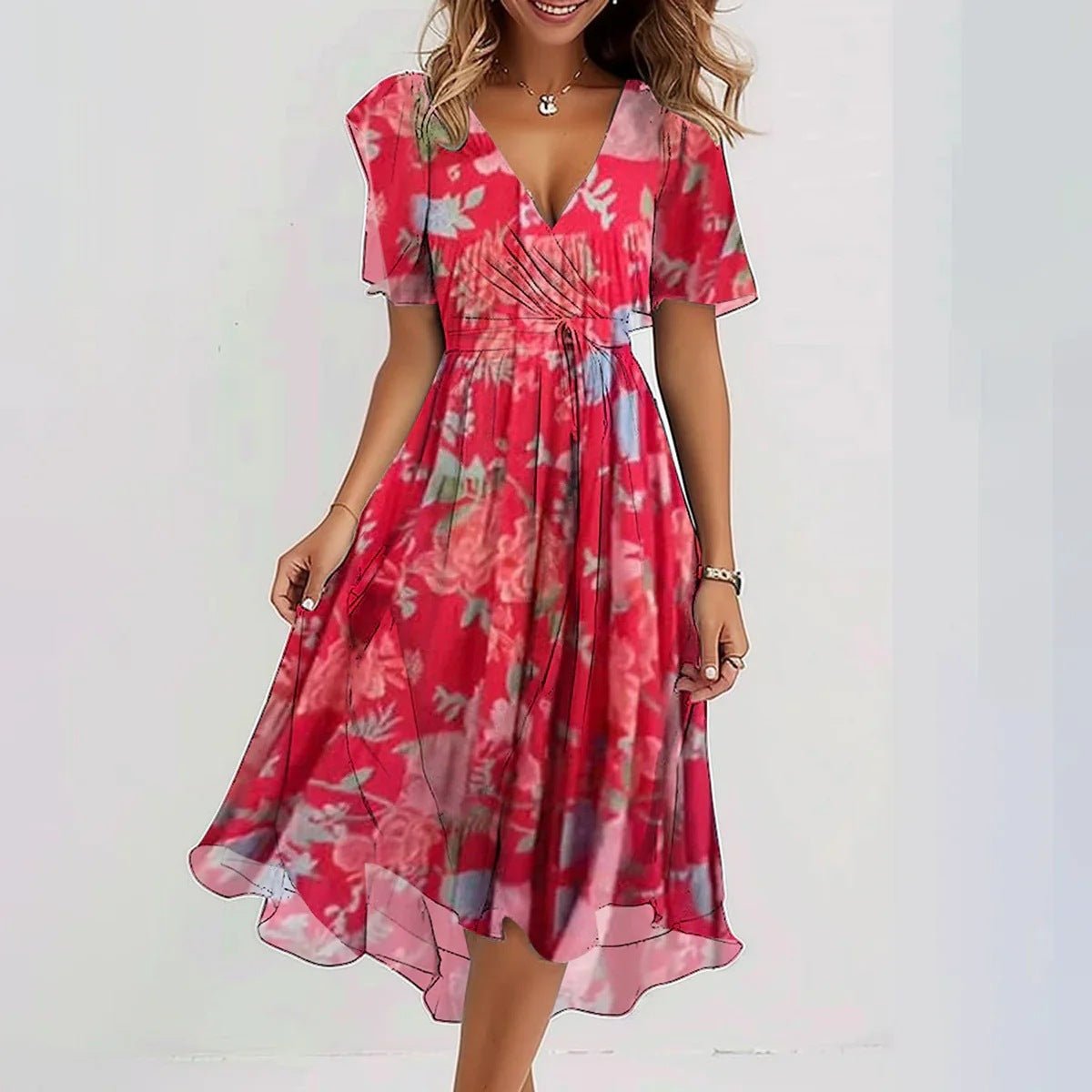 Lorraine | Floral Flutter Sleeve Midi Dress