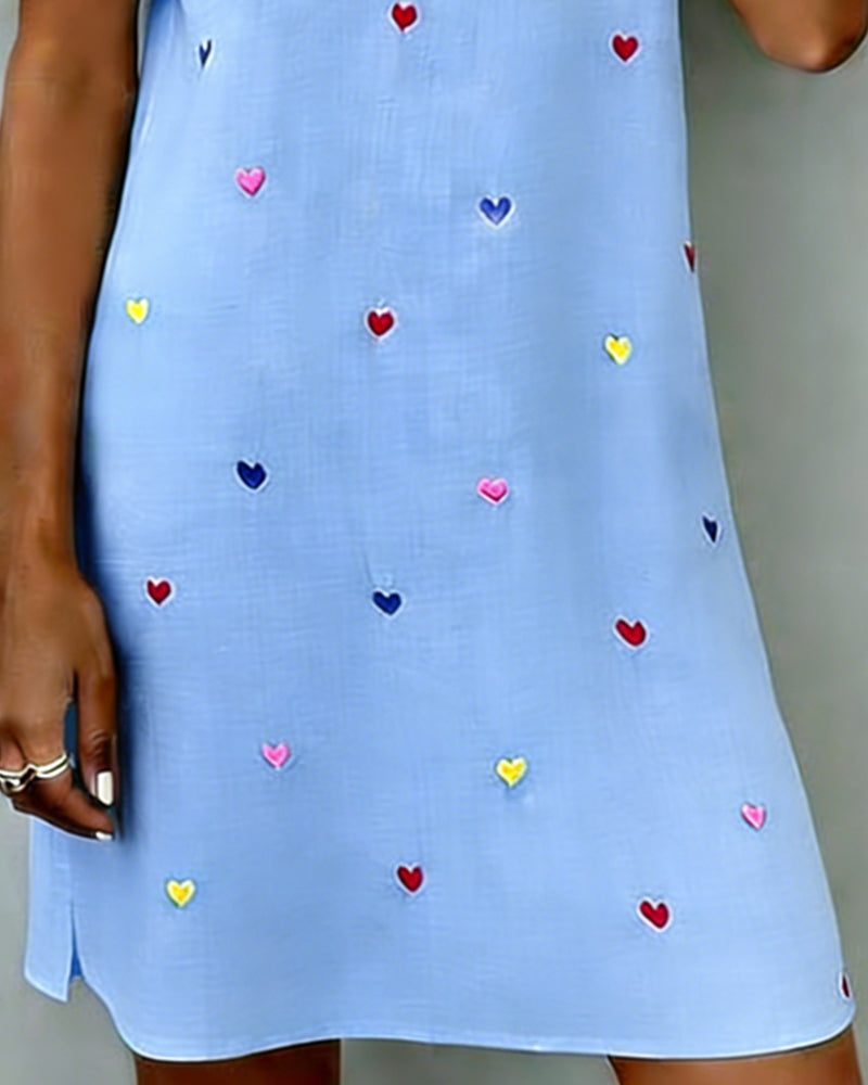 Colourful Heart Print V-Neck Dress