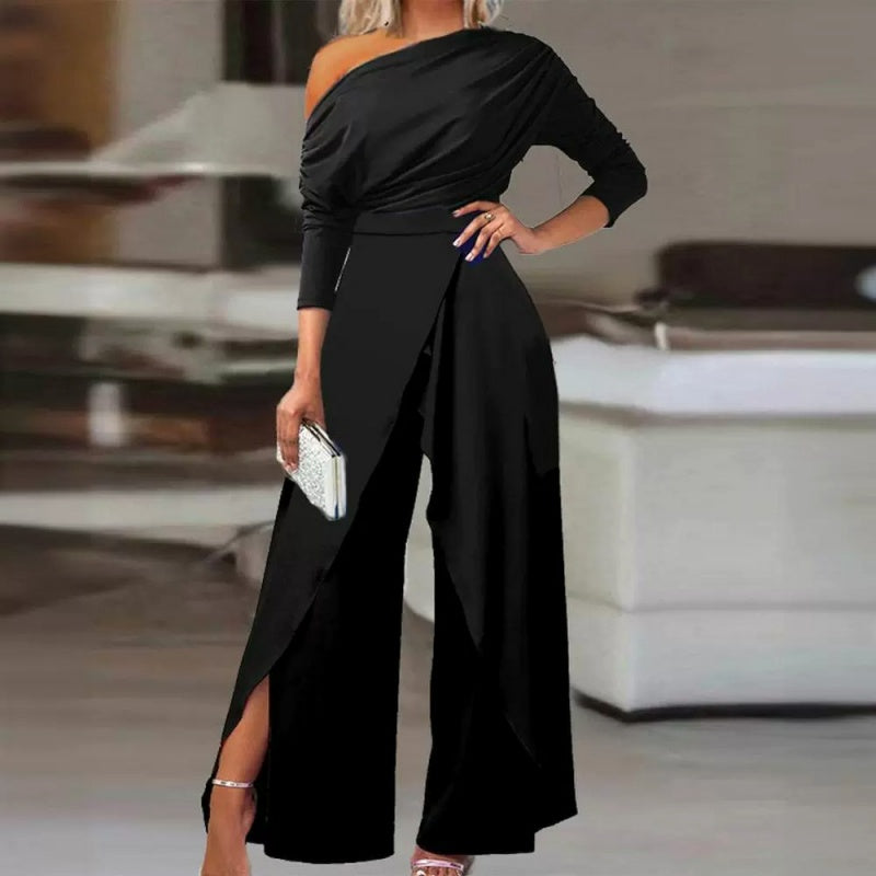 Elegant Wide-Leg One-Shoulder Jumpsuit